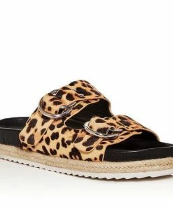 Aqua Kail Leopard Print Calf Hair Slide Sandals SHOES