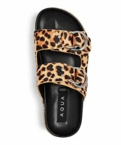 Aqua Kail Leopard Print Calf Hair Slide Sandals SHOES
