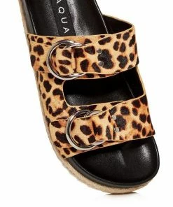 Aqua Kail Leopard Print Calf Hair Slide Sandals SHOES