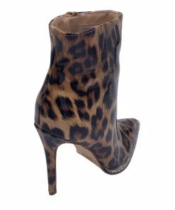 Olivia James Leopard Patent Rhinestone Embellished Ankle Booties SHOES