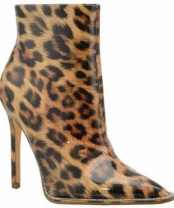 Olivia James Leopard Patent Rhinestone Embellished Ankle Booties SHOES