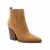Qupid Slay Pointy Toe Block Heeled Bootie Tan