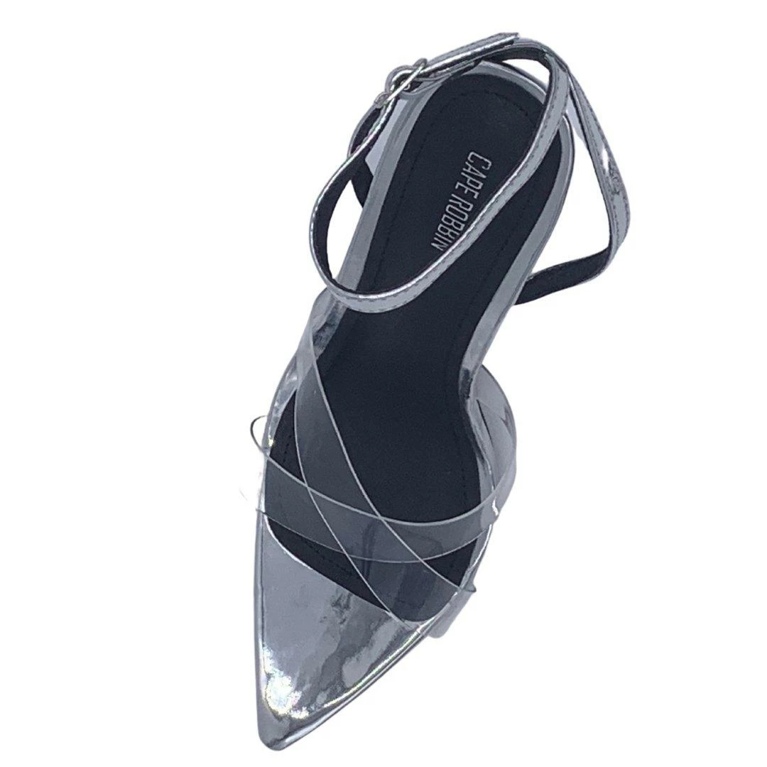 Cape Robbin Clear Silver PVC Strappy Heeled Double Cross Sandals SHOES 5 Cape Robbin Clear Silver PVC Strappy Heeled Double Cross Sandals SHOES