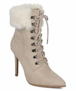 Qupid Pointy Toe Corset Lace Up Bootie
