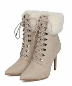 Qupid Pointy Toe Corset Lace Up Bootie