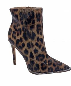 Olivia James Leopard Patent Rhinestone Embellished Ankle Booties SHOES
