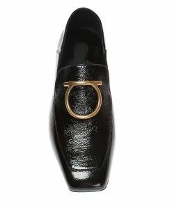 Salvatore Ferragamo Black Lana Embellished Textured Patent-leather Loafers SHOES