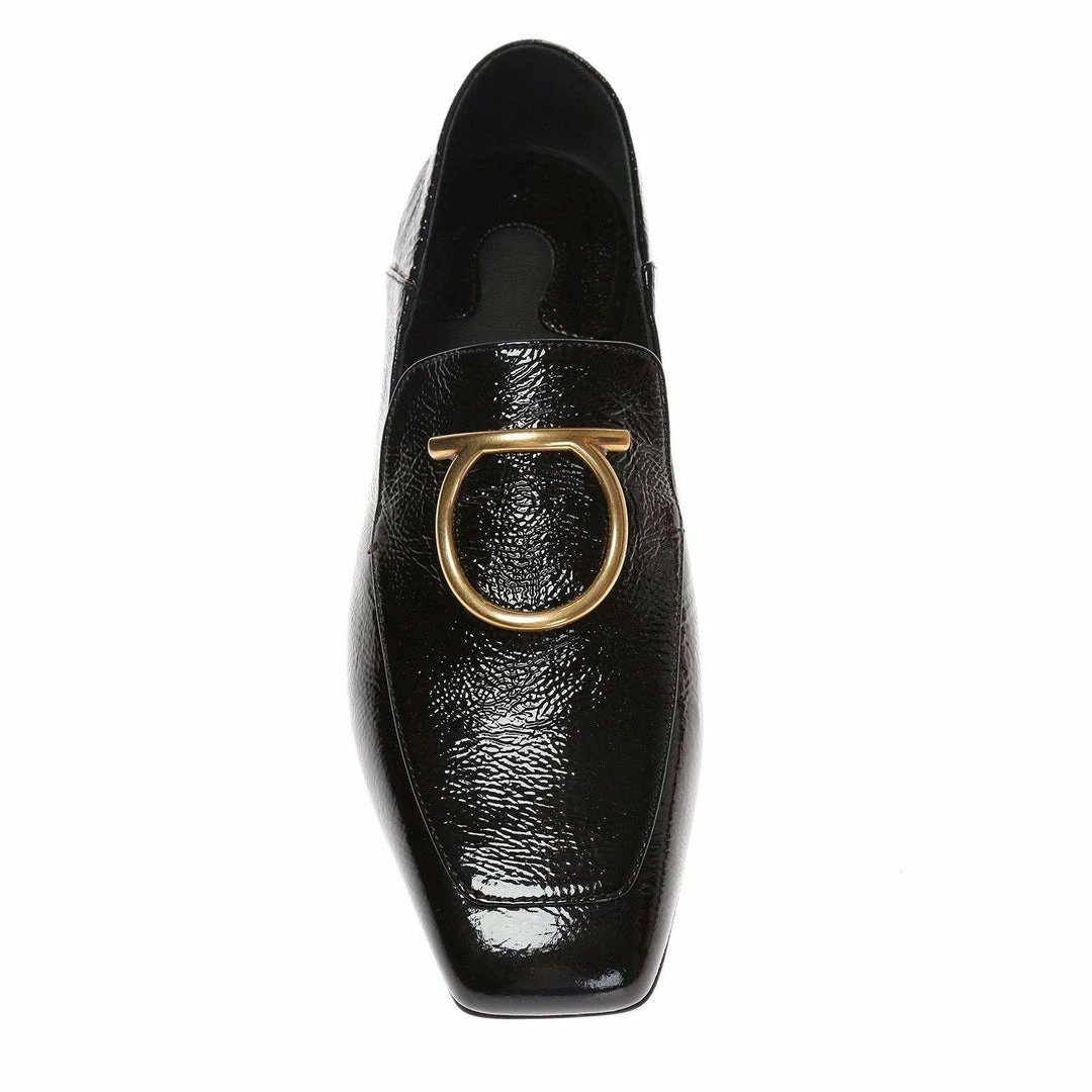 Salvatore Ferragamo Black Lana Embellished Textured Patent-leather Loafers SHOES 4 Salvatore Ferragamo Black Lana Embellished Textured Patent-leather Loafers SHOES