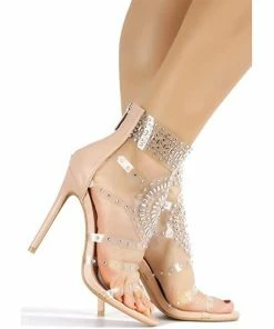 Cape Robbin Pepero Clear Rhinestone Open Toe Bootie