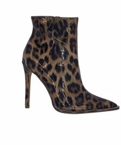 Olivia James Leopard Patent Rhinestone Embellished Ankle Booties SHOES