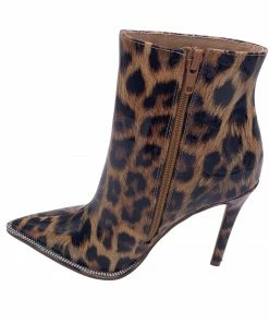 Olivia James Leopard Patent Rhinestone Embellished Ankle Booties SHOES