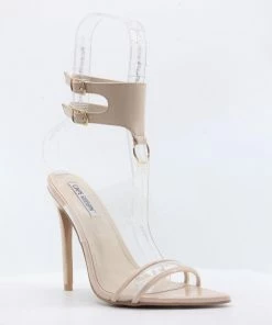 Cape Robbin SHOES Damita Nude Clear Stiletto Open Toe Sandals