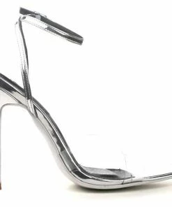 Cape Robbin Clear Silver PVC Strappy Heeled Double Cross Sandals SHOES