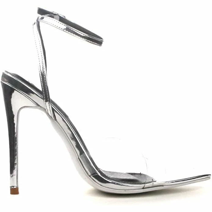 Cape Robbin Clear Silver PVC Strappy Heeled Double Cross Sandals SHOES 4 Cape Robbin Clear Silver PVC Strappy Heeled Double Cross Sandals SHOES
