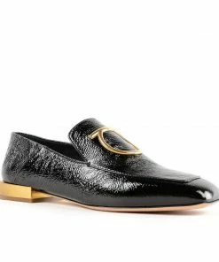 ShoeShock Sales Store 11 Salvatore Ferragamo Black Lana Embellished Textured Patent-leather Loafers SHOES