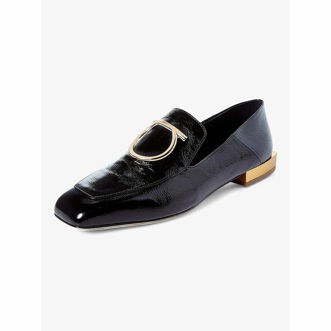 Salvatore Ferragamo Black Lana Embellished Textured Patent-leather Loafers SHOES 7 Salvatore Ferragamo Black Lana Embellished Textured Patent-leather Loafers SHOES