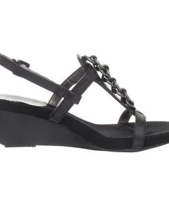 Bandolino Happy Me Chain Black Leather Wedge Sandals