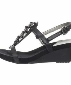 Bandolino Happy Me Chain Black Leather Wedge Sandals