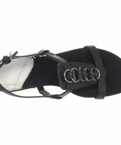 Bandolino Happy Me Chain Black Leather Wedge Sandals