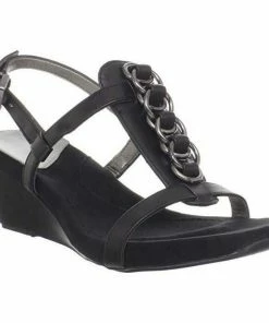 Bandolino Happy Me Chain Black Leather Wedge Sandals