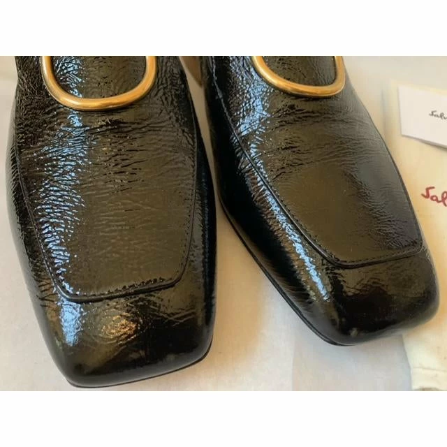 Salvatore Ferragamo Black Lana Embellished Textured Patent-leather Loafers SHOES 16 Salvatore Ferragamo Black Lana Embellished Textured Patent-leather Loafers SHOES