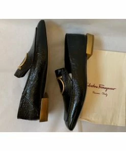 Salvatore Ferragamo Black Lana Embellished Textured Patent-leather Loafers SHOES 22 Salvatore Ferragamo Black Lana Embellished Textured Patent-leather Loafers SHOES