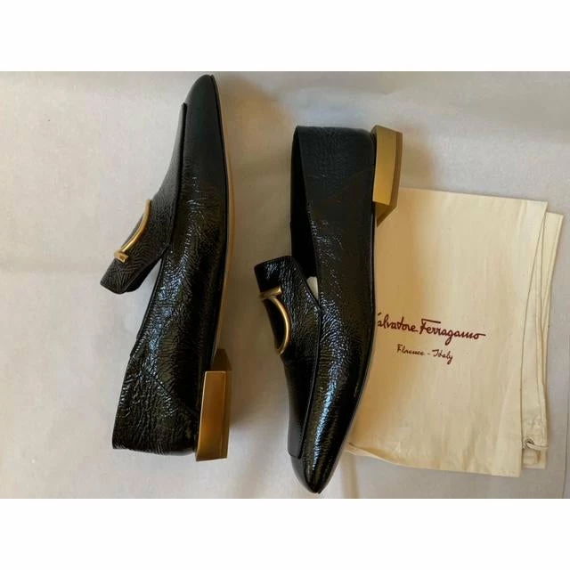 Salvatore Ferragamo Black Lana Embellished Textured Patent-leather Loafers SHOES 9 Salvatore Ferragamo Black Lana Embellished Textured Patent-leather Loafers SHOES