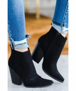 Qupid Slay Pointy Toe Block Heeled Bootie