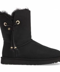 UGG Maia Black Suede Shearling Drawstring Short Boots