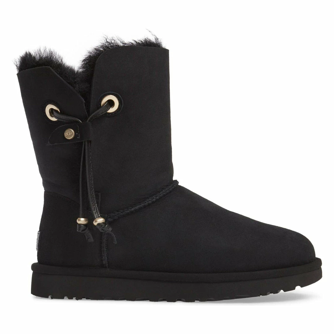 UGG Maia Black Suede Shearling Drawstring Short Boots 4 UGG Maia Black Suede Shearling Drawstring Short Boots