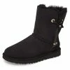 UGG Maia Black Suede Shearling Drawstring Short Boots