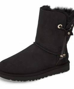 UGG Maia Black Suede Shearling Drawstring Short Boots