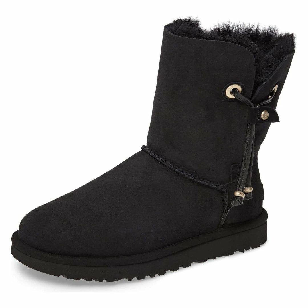 UGG Maia Black Suede Shearling Drawstring Short Boots 3 UGG Maia Black Suede Shearling Drawstring Short Boots