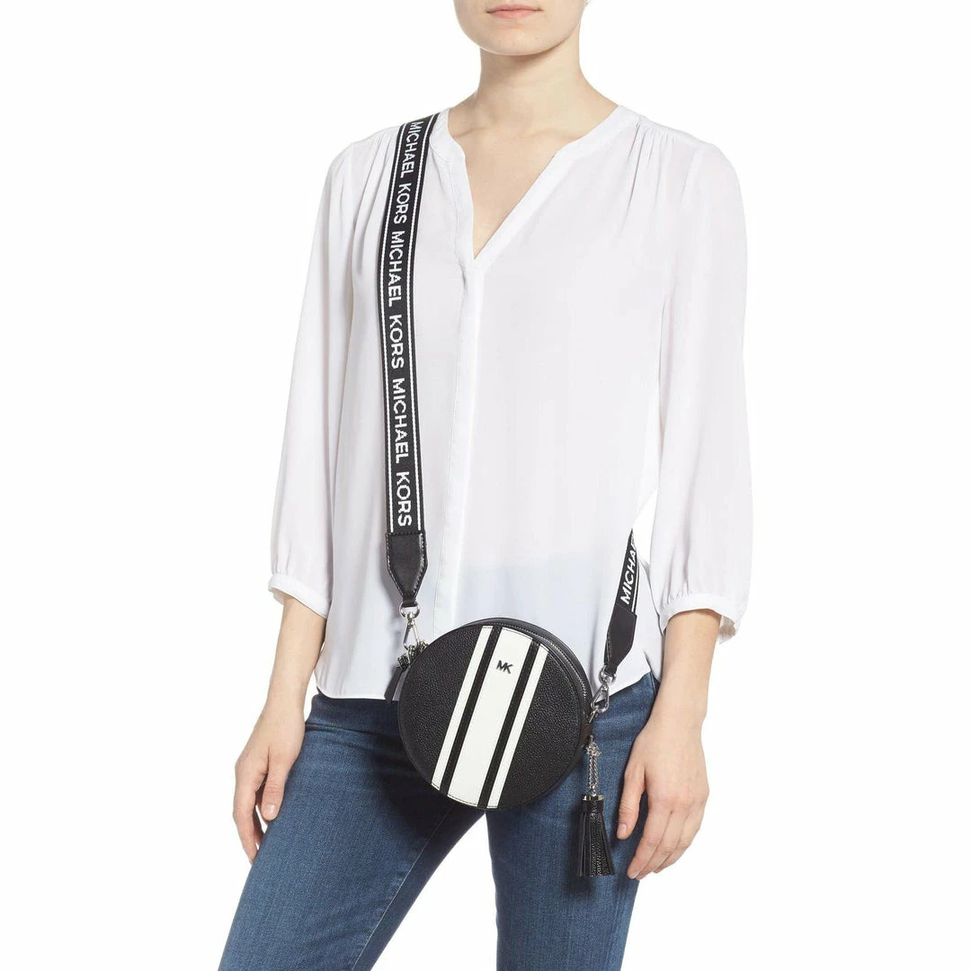 Michael Kors Leather Canteen White Black Crossbody Bag 6 Michael Kors Leather Canteen White Black Crossbody Bag