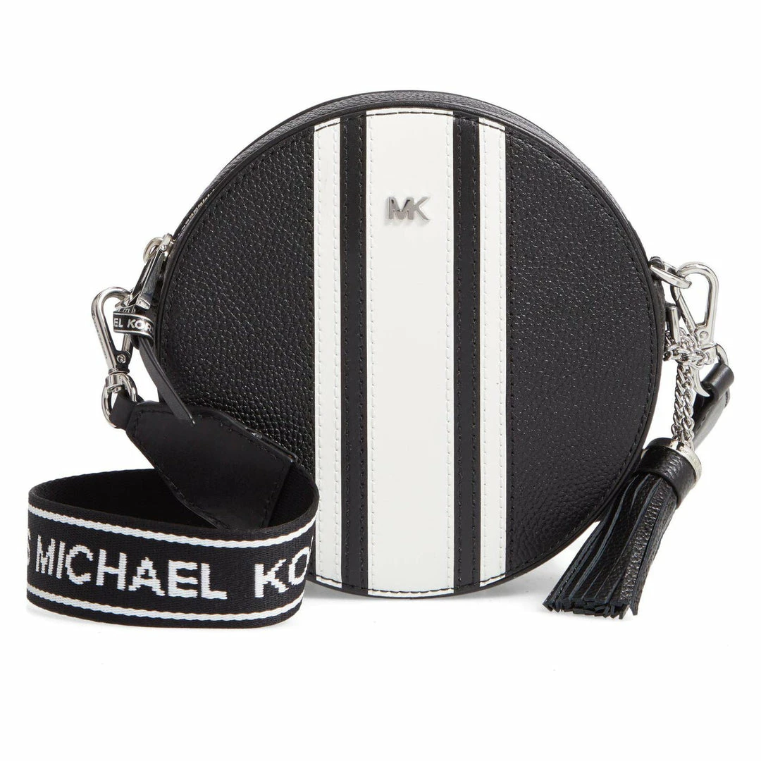 Michael Kors Leather Canteen White Black Crossbody Bag 3 Michael Kors Leather Canteen White Black Crossbody Bag