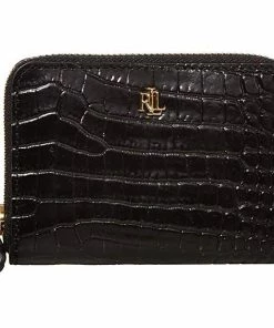 Ralph Lauren Wallets Mini Croc Embossed Small Zip Wallet Black