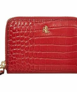 Ralph Lauren Wallets Mini Croc Embossed Small Zip Wallet Red