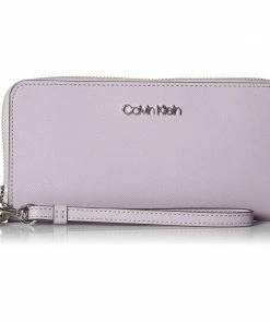 Calvin Klein Saffiano Leather Zip-Around Wallet Purple Wallets