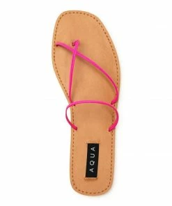 Aqua SHOES Zeus Leather Open Toe Strappy Sandals Pink Neon
